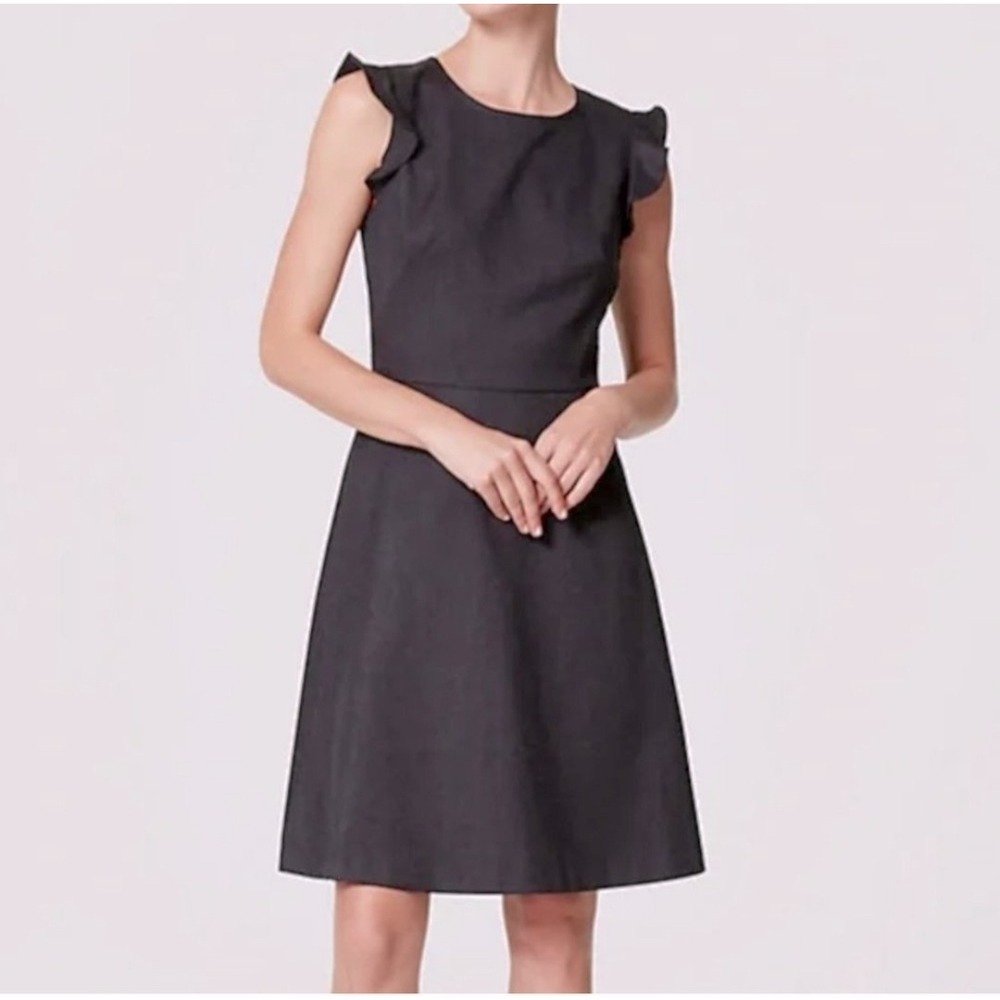 S#48 Ann Taylor Loft Dark Gray Flutter Sleeve Sheath Dress‎ Sz 6 Business Casual